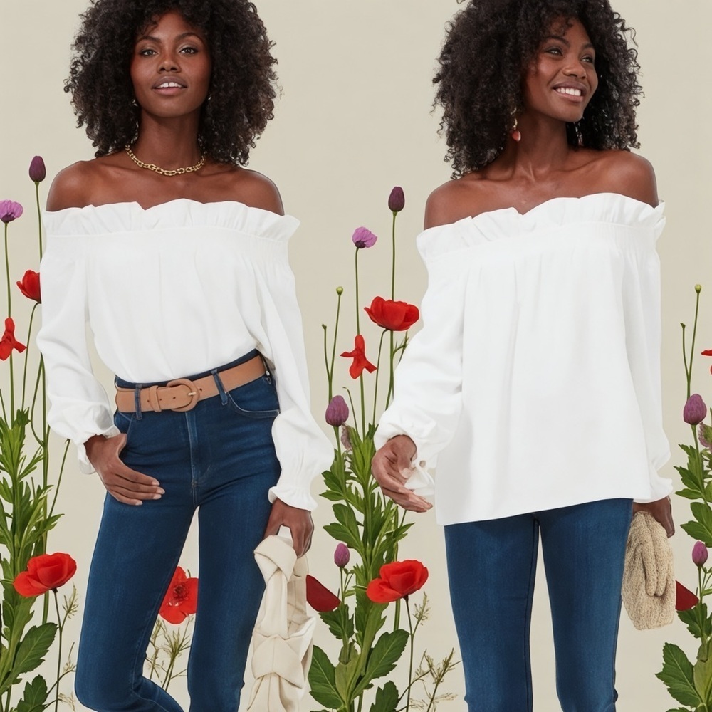Tuckernuck Avon Lane Women's Off The Shoulder Marguerite White Blouse In Size XS